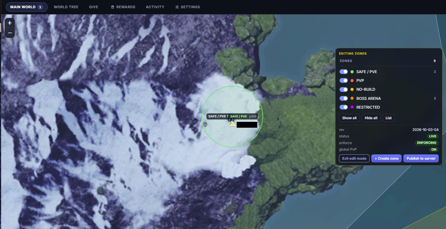 PalMap custom zone editor and runtime rule status.